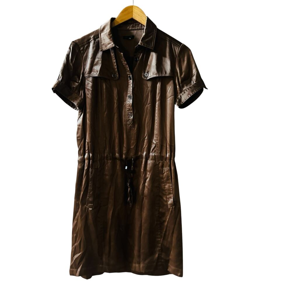 Ann Taylor Silk Short Sleeve Drawstring Dress Size 2 Brown - Picture 2 of 7
